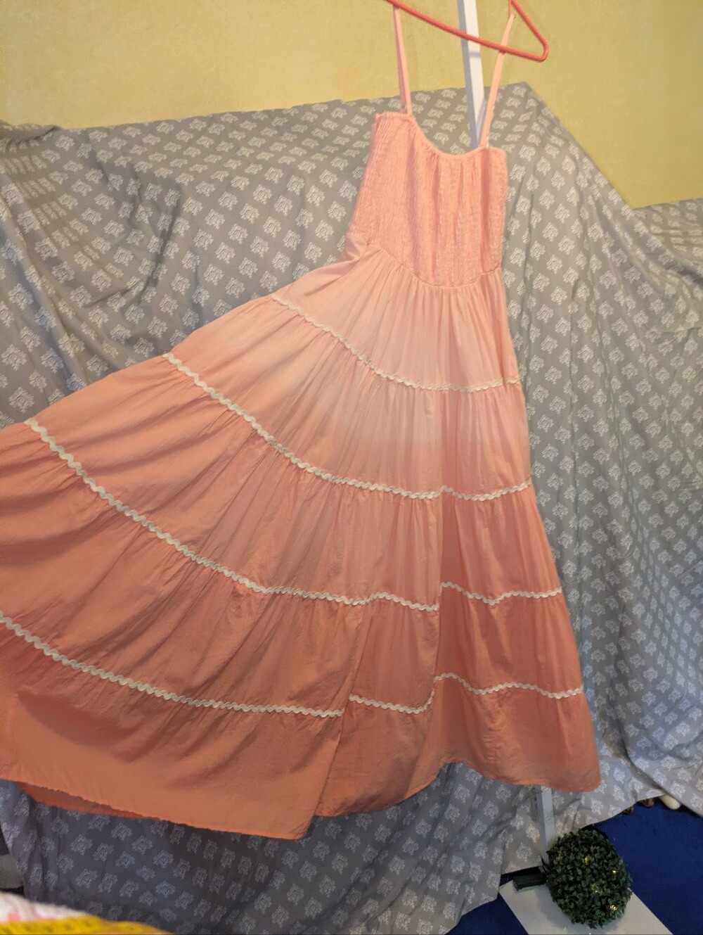 NWT Top It Off Peach Cotton Tiered Ric Rac Maxi Dress - Size M - Picture 2 of 8